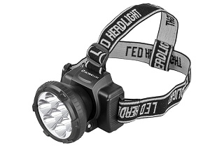 Фонарь налобный Ultraflash 7 LED аккум 220В, черный, 2 реж, пласт. бокс (5362) (1/5/100шт)